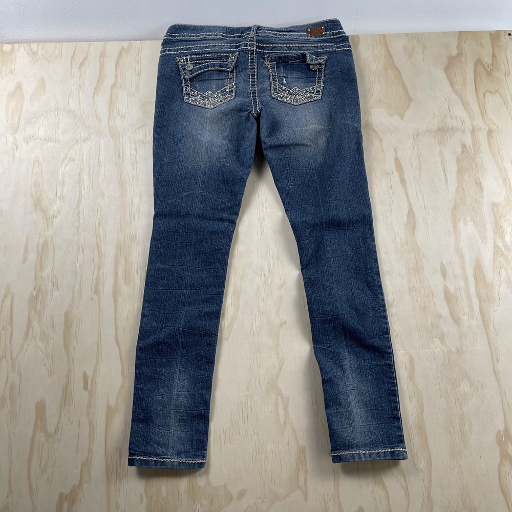 Almost Famous Jeans Women's 9 Blue Medium Wash Skinny Distressed 29x28
